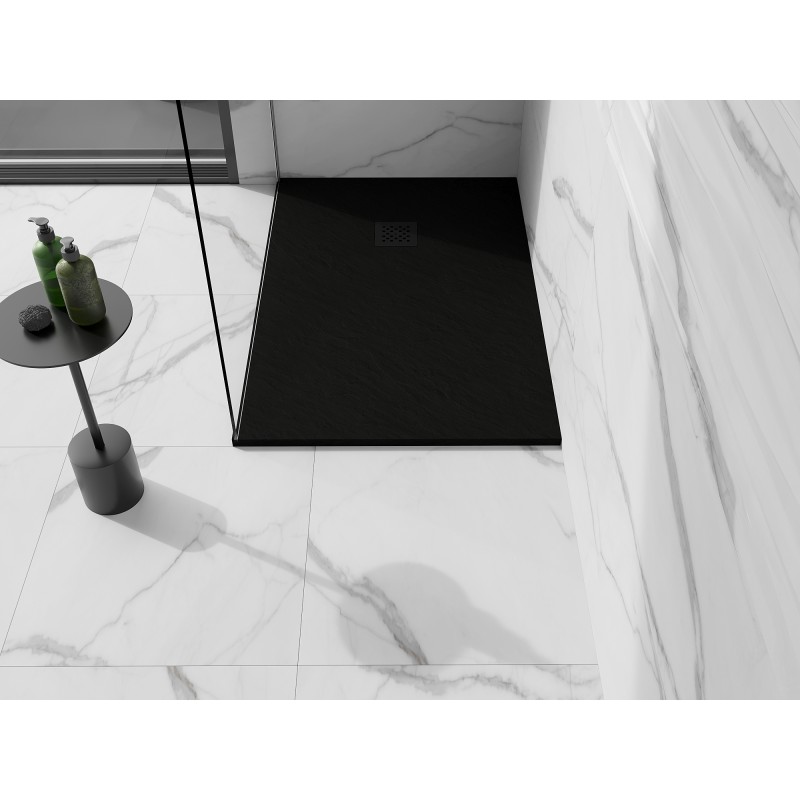 Mexen Stone+ Composite-Duschwanne rechteckig 110 x 70 cm, schwarz, schwarze Abdeckung - 44707011-B