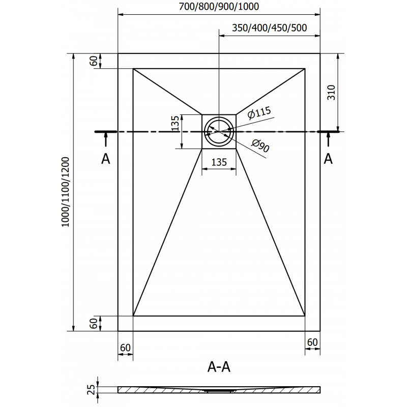 Mexen Stone+ rechteckige Komposit-Duschwanne 120 x 90 cm, schwarz, schwarze Abdeckung - 44709012-B