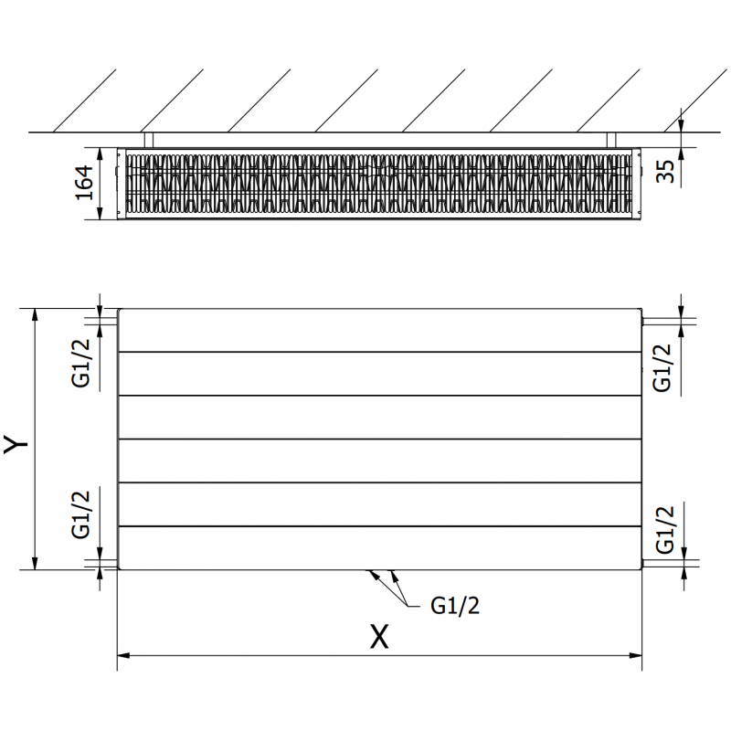 Mexen Line CCL33 Plattenheizkörper 400 x 1000 mm, mittlerer unterer Anschluss, 1581 W, schwarz - W6C33L-040-100-70