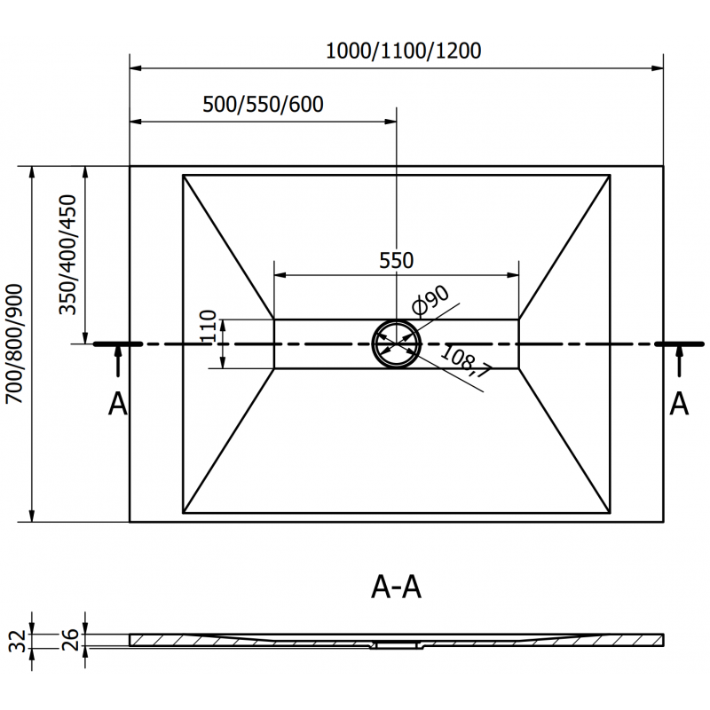 Mexen Toro rechteckige SMC-Duschwanne 110 x 70 cm, weiß, goldene Abdeckung - 43107011-G