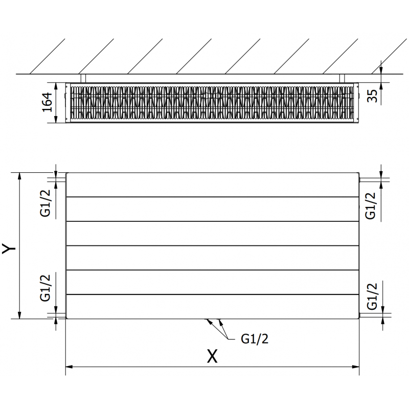 Mexen Line CCL33 Plattenheizkörper 600 x 2000 mm, mittlerer unterer Anschluss, 4402 W, schwarz - W6C33L-060-200-70