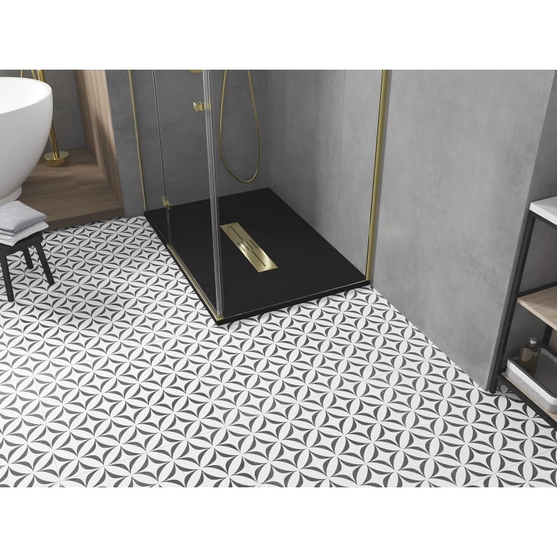 Mexen Toro rechteckige Duschwanne SMC 130 x 80 cm, schwarz, goldene Abdeckung - 43708013-G