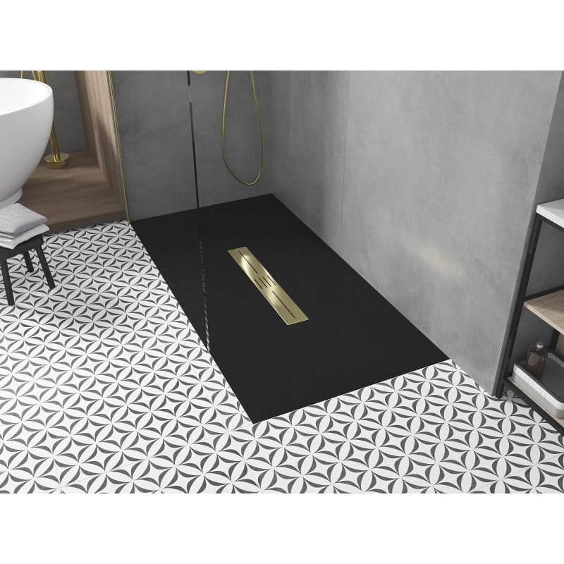 Mexen Toro rechteckige Duschwanne SMC 150 x 70 cm, schwarz, Abdeckung gold - 43707015-G