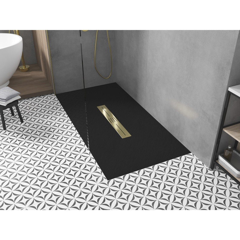 Mexen Toro rectangulares SMC-Duschbecken 160 x 70 cm, schwarz, goldene Abdeckung - 43707016-G