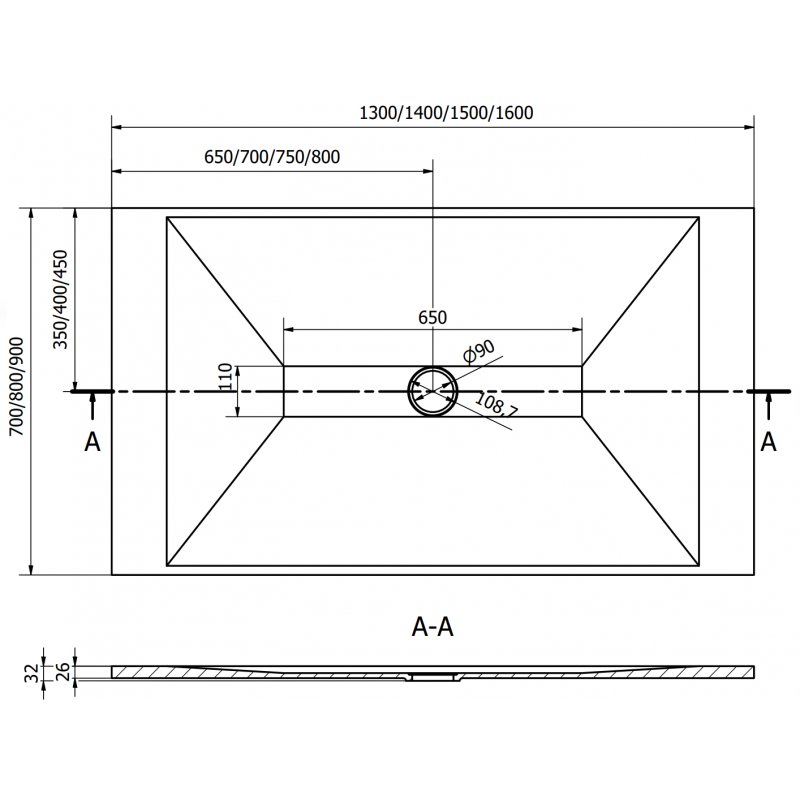 Mexen Toro rechteckige Duschwanne SMC 150 x 70 cm, schwarz, Abdeckung gold - 43707015-G