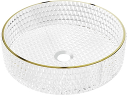 Mexen Aura Glas-Waschbecken Aufsatzwaschbecken 39 x 39 cm, transparent/gold - 24013905