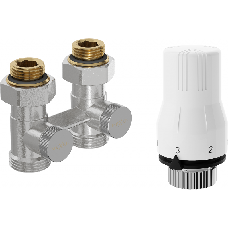 Mexen G02 thermostatisches Doppelleitungsset DN50, gerade 1/2"x3/4", Nickel - W912-012-928-01