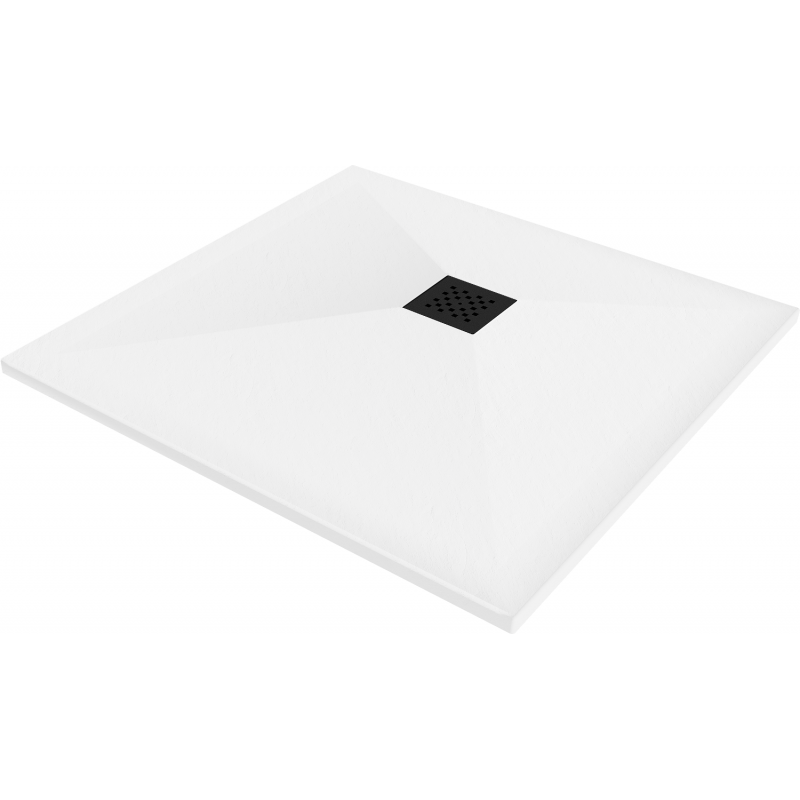 Mexen Stone+ quadratische Duschwanne aus Verbundstoff 70 x 70 cm, weiß, schwarze Abdeckung - 44107070-B