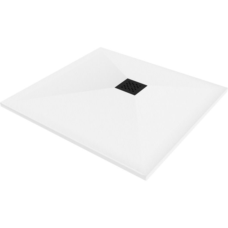 Mexen Stone+ Quadratische Duschwanne aus Verbundwerkstoff 80 x 80 cm, weiß, schwarze Abdeckung - 44108080-B
