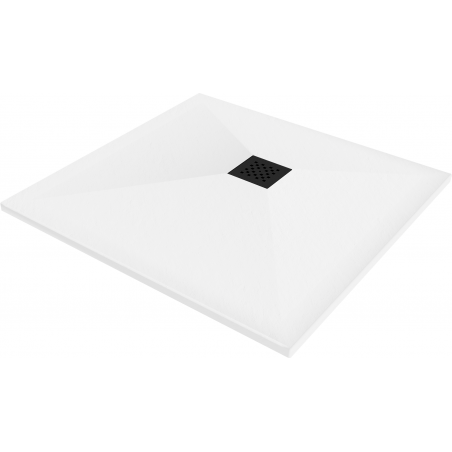 Mexen Stone+ quadratische Duschwanne, 100 x 100 cm, weiß, schwarze Abdeckung - 44101010-B