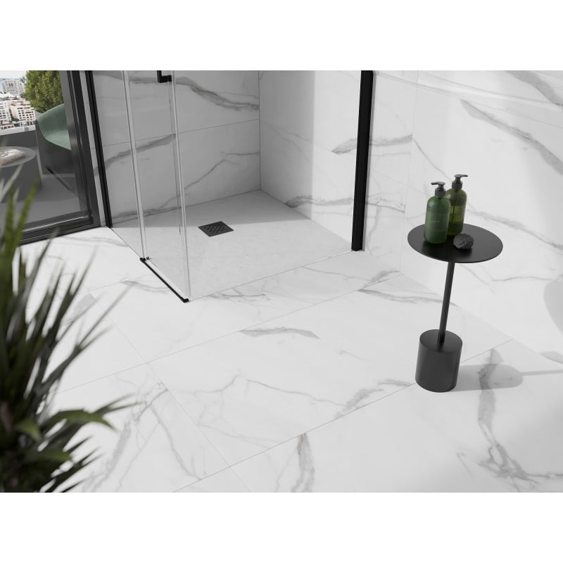 Mexen Stone+ quadratische Duschwanne aus Verbundstoff 70 x 70 cm, weiß, schwarze Abdeckung - 44107070-B