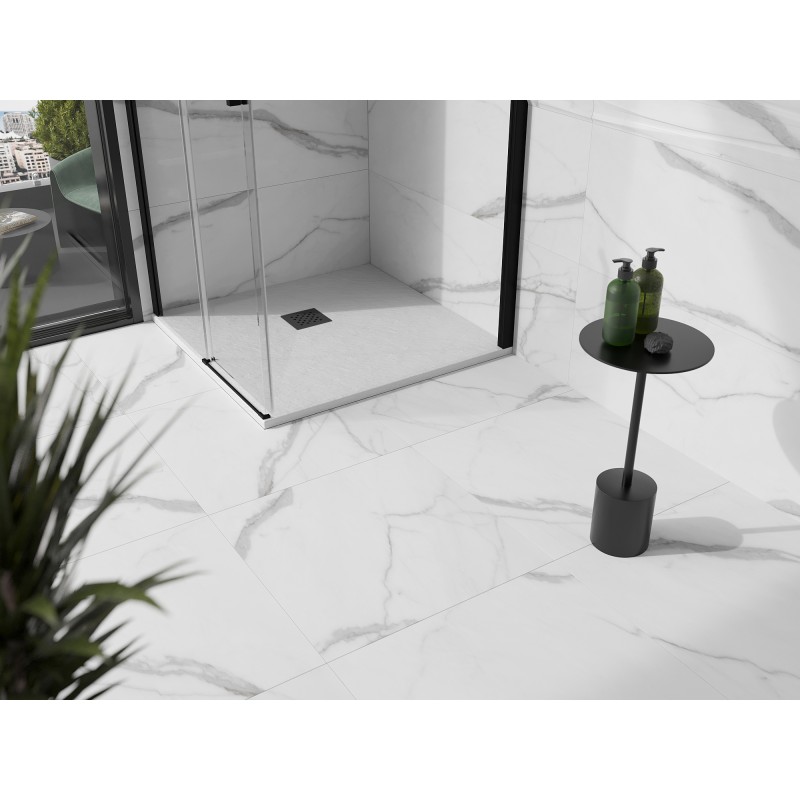 Mexen Stone+ quadratische Duschwanne aus Verbundstoff 80 x 80 cm, weiß, schwarze Abdeckung - 44108080-B