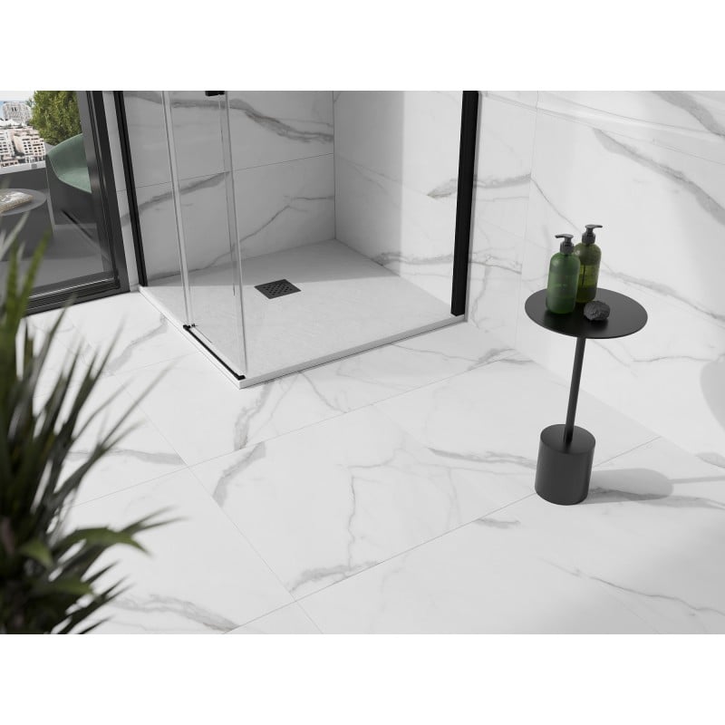 Mexen Stone+ quadratische Duschwanne aus Verbundwerkstoff 90 x 90 cm, weiß, schwarze Abdeckung - 44109090-B