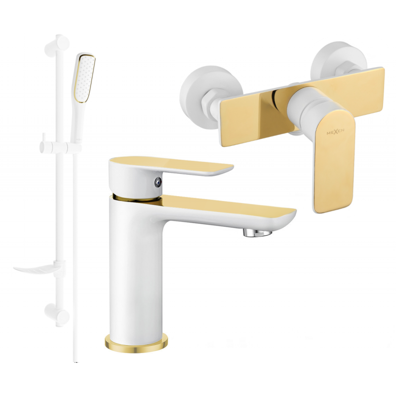 Mexen Alfa DF49 Duschset, weiß/gold - 745704DF49-25