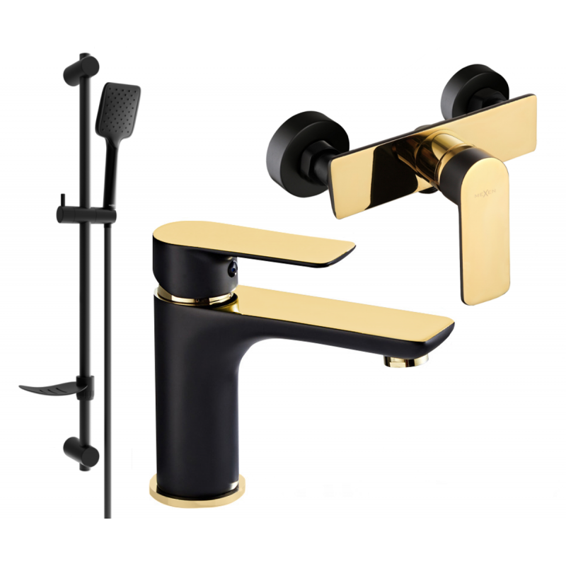 Mexen Alfa DF62 Duschset, schwarz/gold - 745704DF62-75