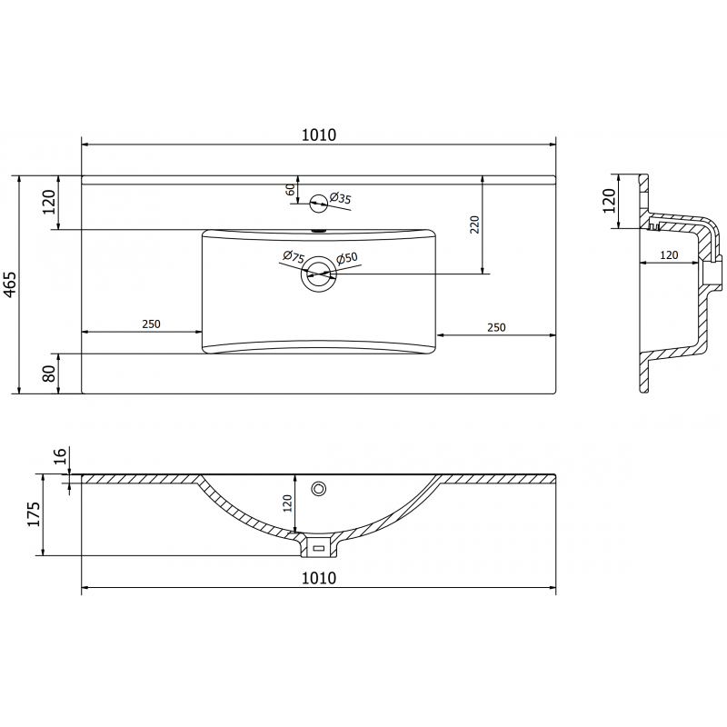 Mexen Atena Waschbecken zur Einlassmontage in die Arbeitsplatte 101 x 46 cm, weiß - 25011000