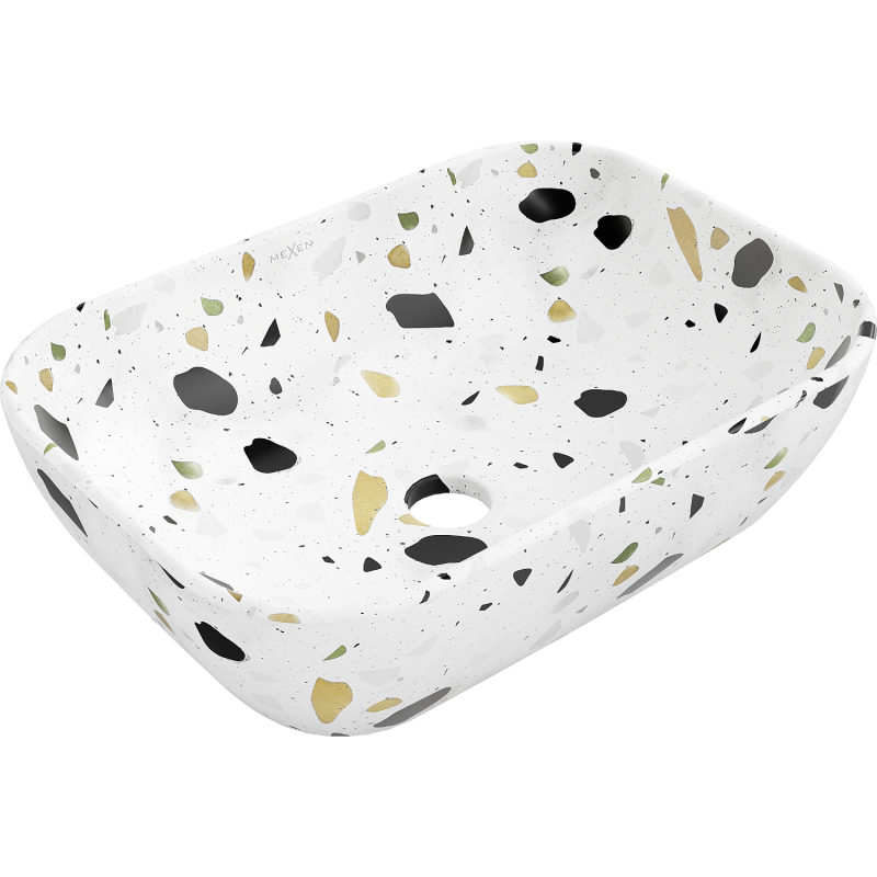 Mexen Rita Aufsatzwaschbecken 45 x 32 cm, weißer Terrazzo-Stein - 21084587