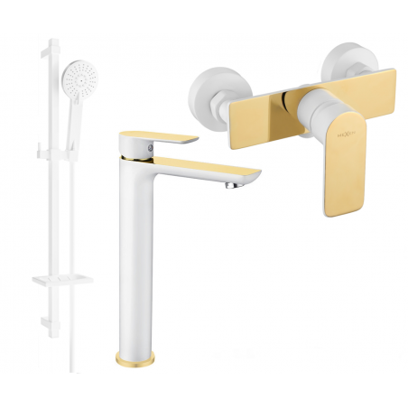 Mexen Alfa DQ40 Duschset, weiß/gold - 745714DQ40-25