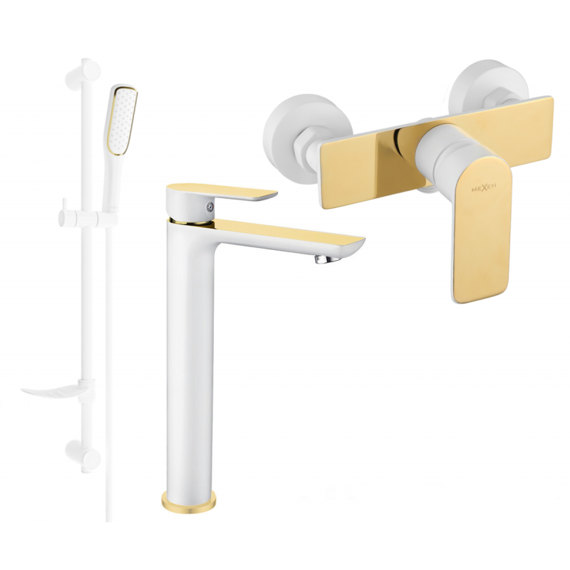 Mexen Alfa DF49 Duschset, weiß/gold - 745714DF49-25