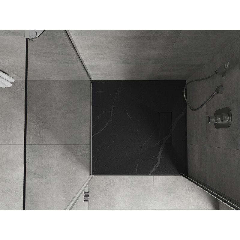 Mexen Hugo Quadratische Duschwanne SMC 80 x 80 cm, schwarzer Stein - 42758080