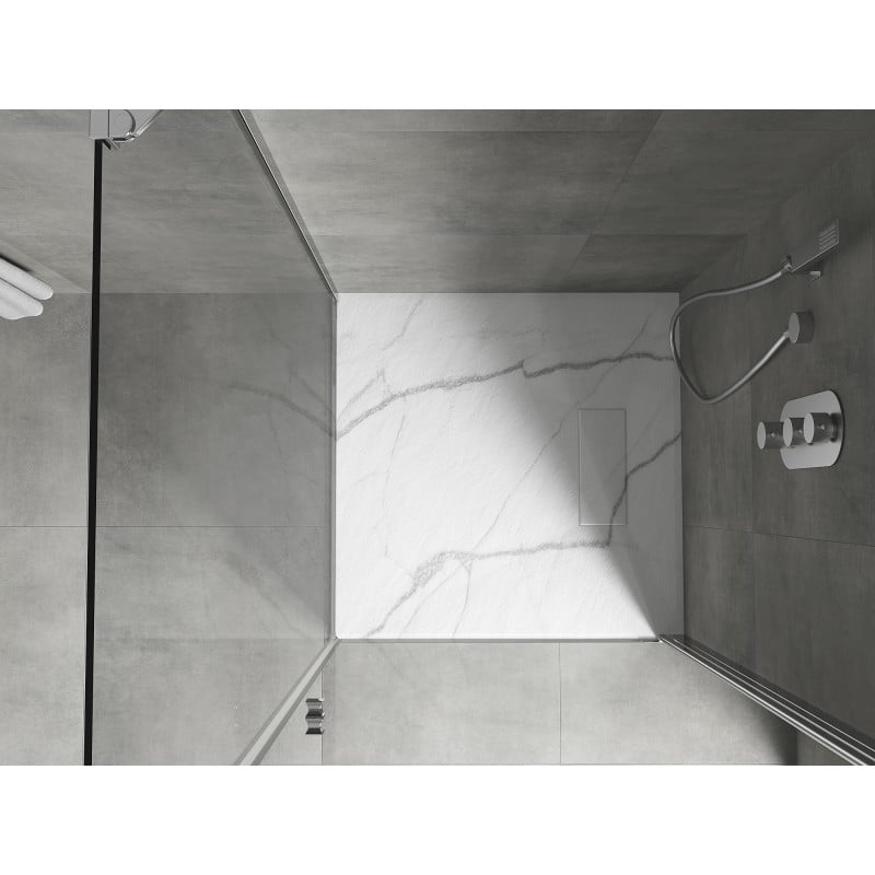 Mexen Hugo quadratische Duschwanne SMC 90 x 90 cm, weißer Stein - 42159090