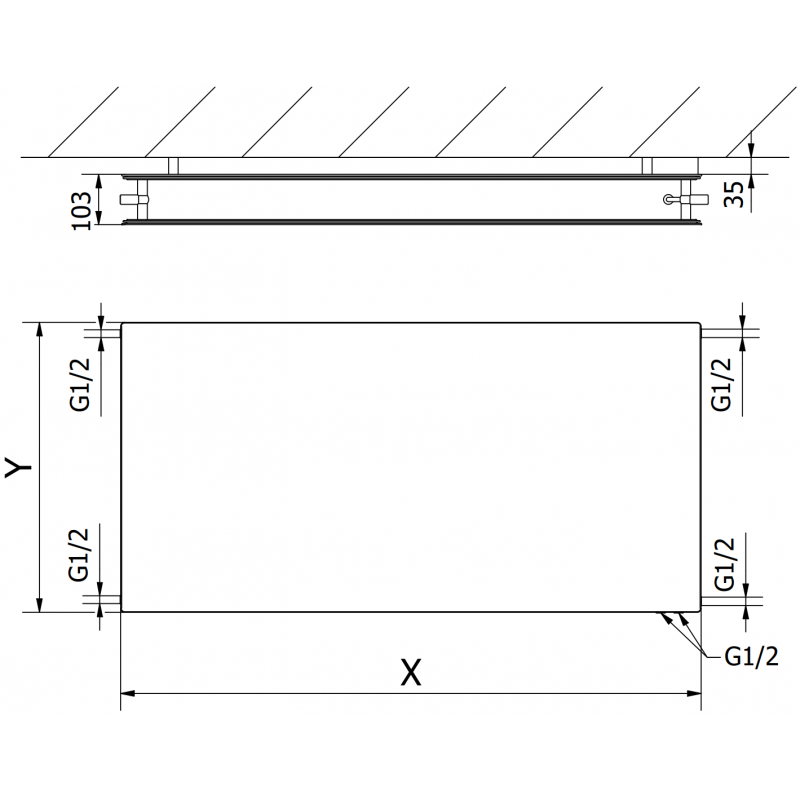 Mexen CVHF20 Hygiene Flat Plattenheizkörper 500 x 1200 mm, unterer Anschluss, 1035 W, weiß - W620HF-050-120-00