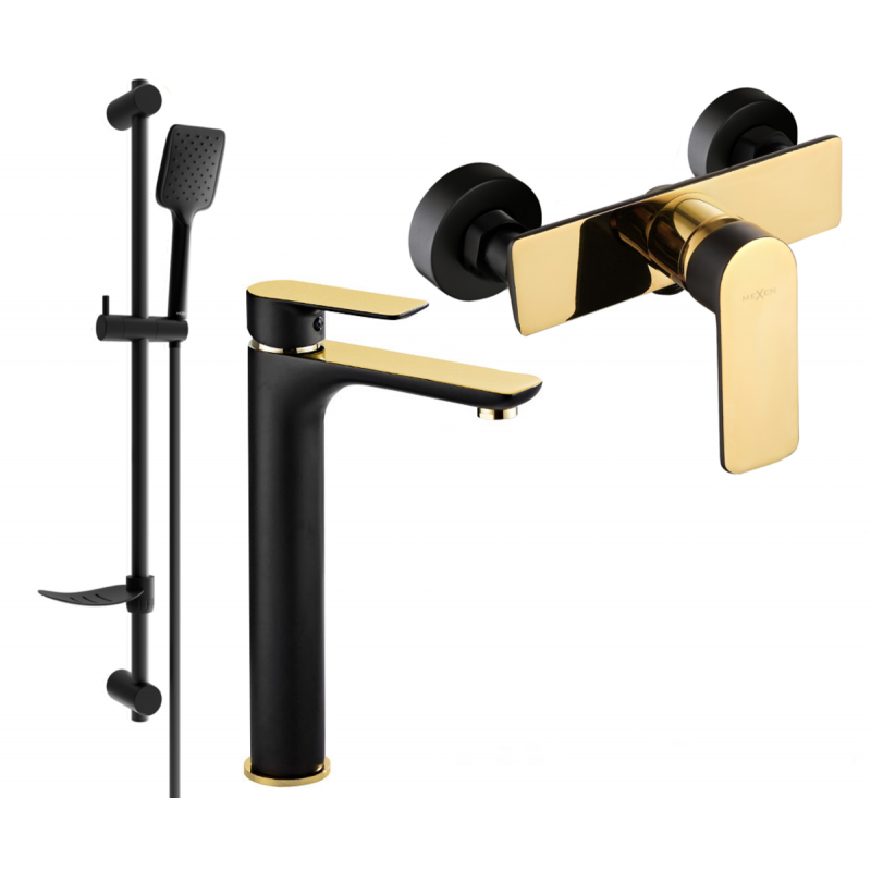 Mexen Alfa DF62 Duschset, Schwarz/Gold - 745714DF62-75