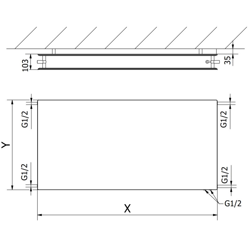 Mexen CVHF20 Hygiene Flat Plattenheizkörper 500 x 1800 mm, Bodenanschluss, 1553 W, weiß - W620HF-050-180-00