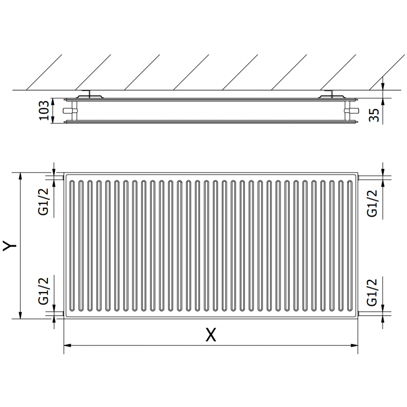 Mexen CH20 Hygiene Plattenheizkörper 600 x 1000 mm, seitlicher Anschluss, 1099 W, weiß - W420H-060-100-00