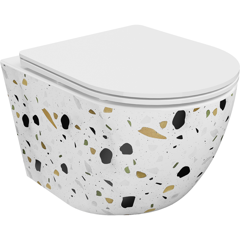Mexen Lena WC-Schüssel Rimless mit langsam absenkendem, schlankem Deckel, Duroplast, weißer Terrazzo-Stein - 30224096