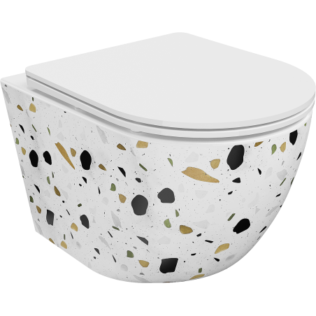Mexen Lena WC-Schüssel Rimless mit langsam absenkendem, schlankem Deckel, Duroplast, weißer Terrazzo-Stein - 30224096