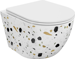 Mexen Lena WC-Schüssel Rimless mit langsam absenkendem, schlankem Deckel, Duroplast, weißer Terrazzo-Stein - 30224096