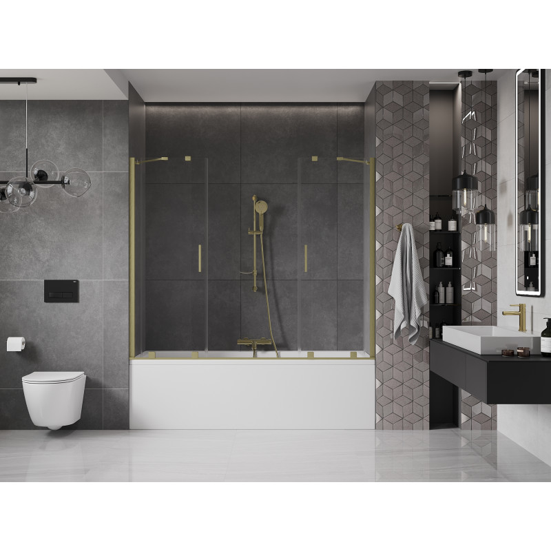 Mexen Velar Duo Wannenschutz 2-flügelig verschiebbar 190 x 150 cm, transparent, gebürstet Gold - 896-190-000-02-55