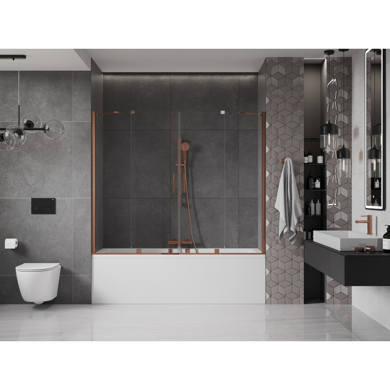 Mexen Velar Duo Badewannenfaltwand, 2-teilig verschiebbar, 190 x 150 cm, transparent, Roségold - 896-190-000-02-60
