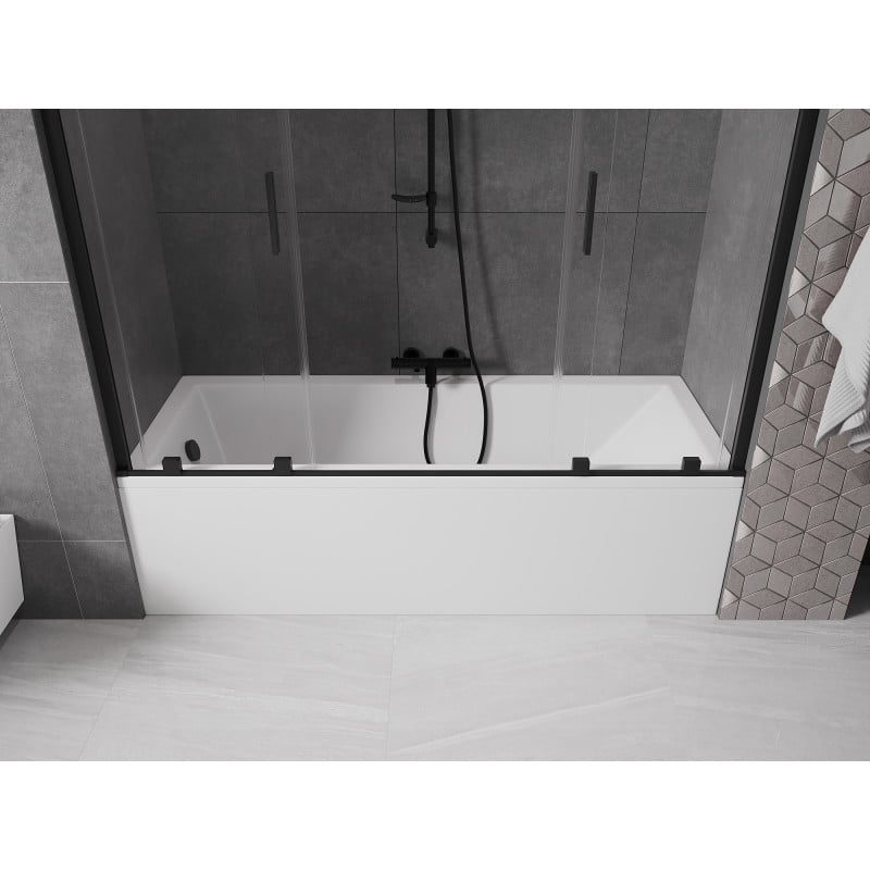 Mexen Velar Duo Badewannenabtrennung, 2-flügelig, verschiebbar, 190 x 150 cm, transparent, schwarz - 896-190-000-02-70