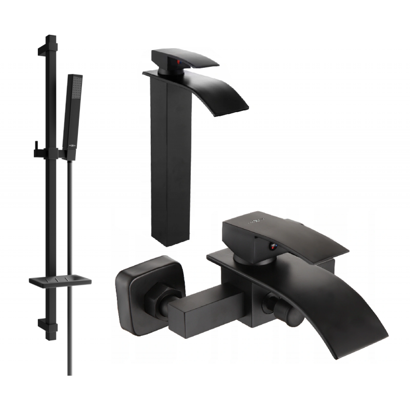 Mexen Aries DQ77 Badewannenset, schwarz - 744813DQ77-70
