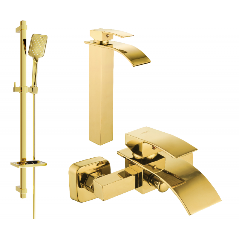 Mexen Aries DQ62 Badewannen-Set, gold - 744813DQ62-50