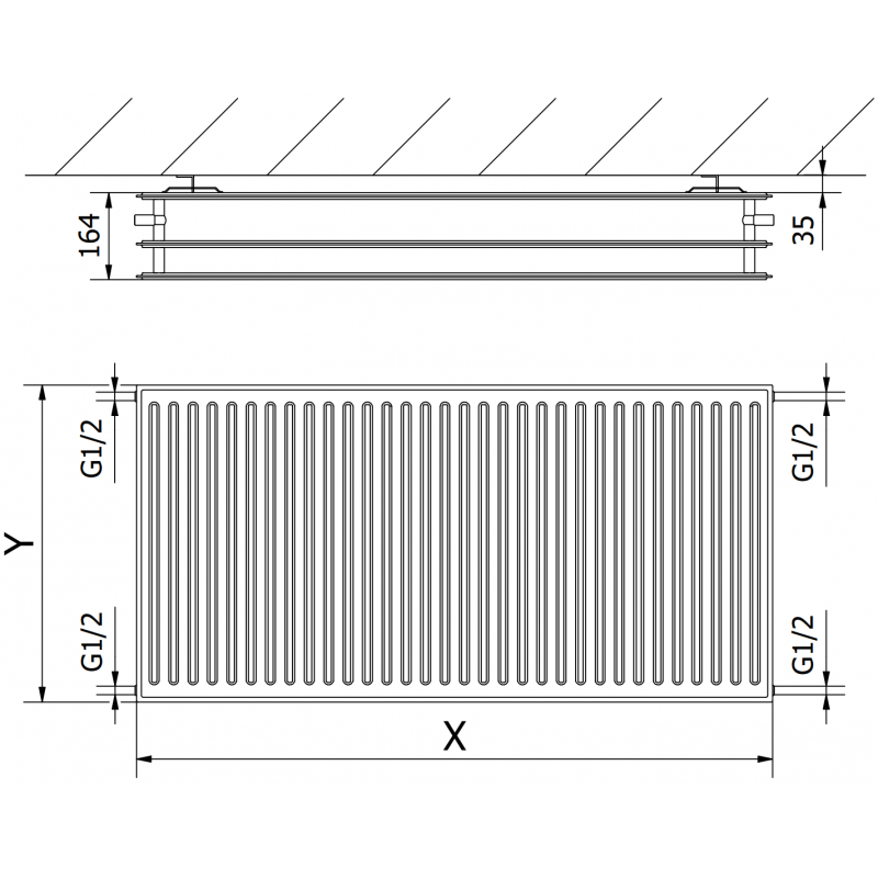 Mexen CH30 Hygiene Plattenheizkörper 500 x 1800 mm, seitlicher Anschluss, 2334 W, weiß - W430H-050-180-00