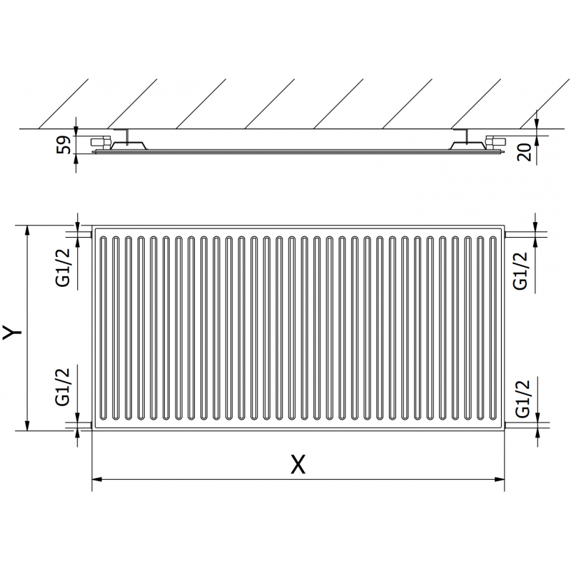 Mexen CH10 Hygiene Heizkörper Plattenheizkörper 400 x 2800 mm, seitlicher Anschluss, 1210 W, Anthrazit - W410H-040-280-66