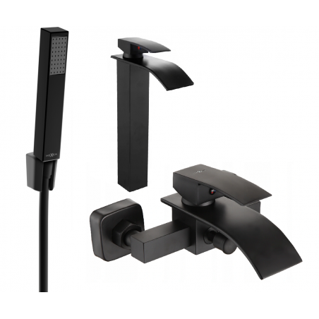 Mexen Aries R77 Badewannenset, schwarz - 744813R77-70