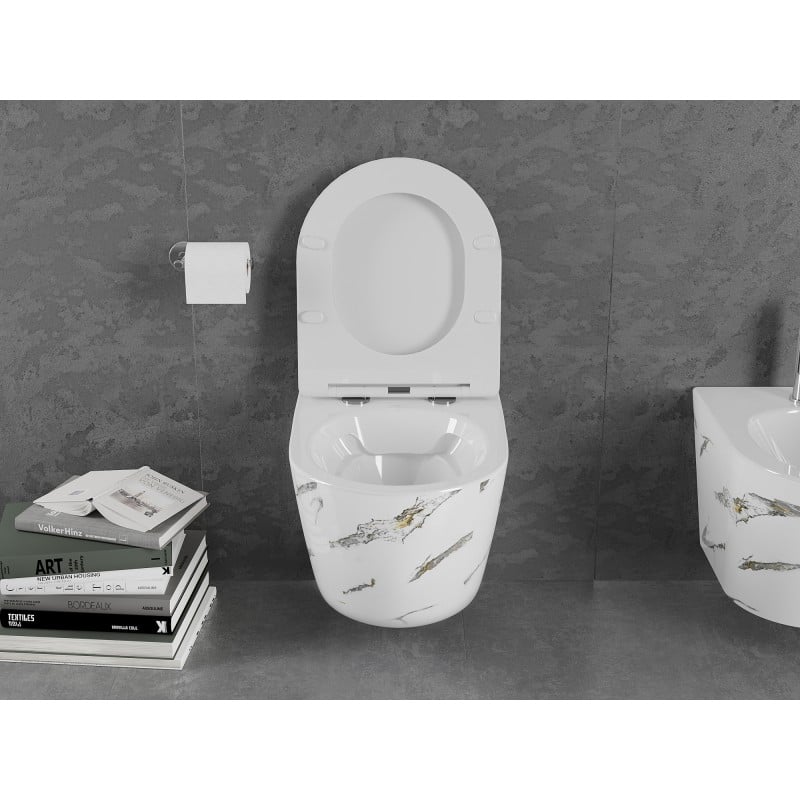Mexen Lena Rimless WC-Schüssel mit Slim-Absenkautomatik, Duroplast, weißer Stein - 30224091