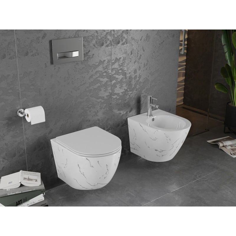 Mexen Lena WC-Schüssel Rimless mit Slim-Absenkautomatik, Duroplast, weißer Stein - 30224093