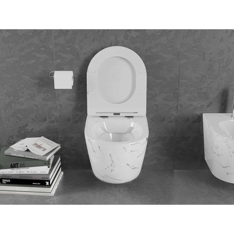Mexen Lena WC-Schüssel Rimless mit Slim-Absenkautomatik, Duroplast, weißer Stein - 30224093