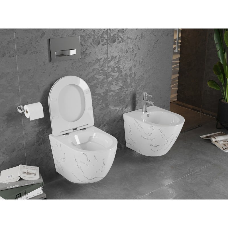 Mexen Lena WC-Schüssel Rimless mit Slim-Absenkautomatik, Duroplast, weißer Stein - 30224093