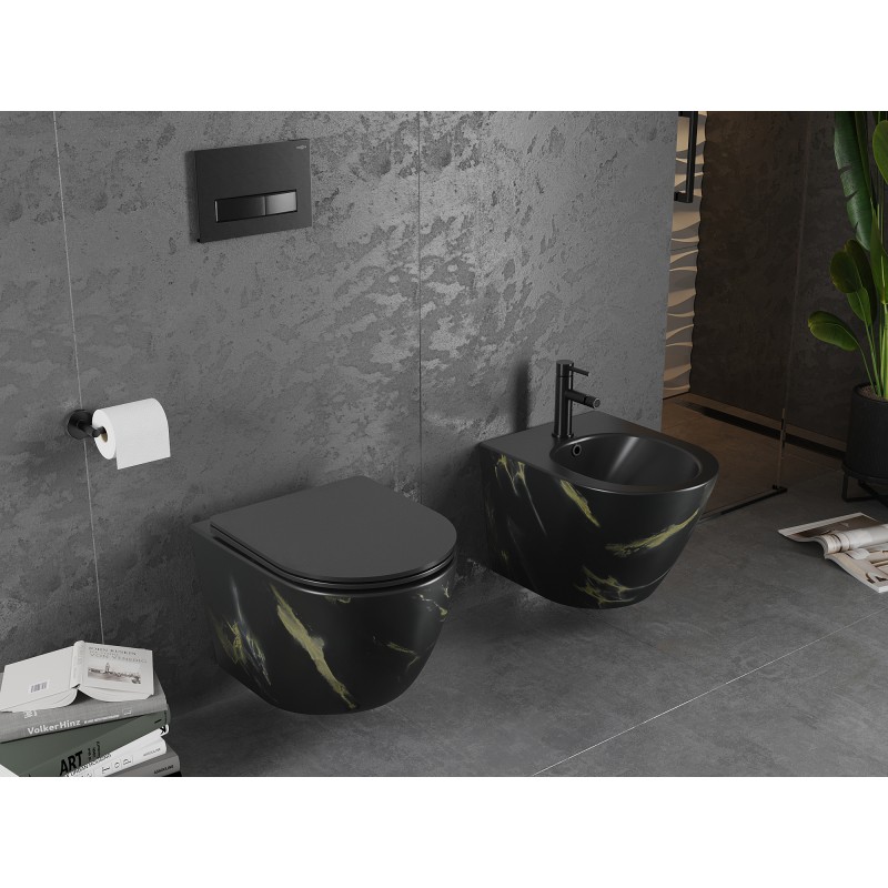Mexen Lena WC-Schüssel Rimless mit Soft-Close-Slim-Sitz, Duroplast, schwarzer Stein - 30224098