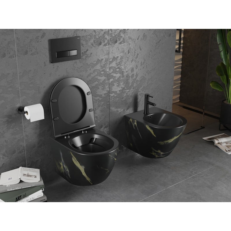 Mexen Lena WC-Schüssel Rimless mit Soft-Close-Slim-Sitz, Duroplast, schwarzer Stein - 30224098
