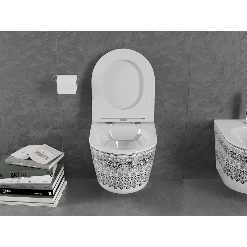 Mexen Lena WC-Schüssel Rimless mit softclose Slim-Sitz, Duroplast, weiß/schwarz Muster - 30224095