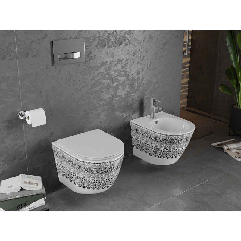 Mexen Lena WC-Schüssel Rimless mit softclose Slim-Sitz, Duroplast, weiß/schwarz Muster - 30224095