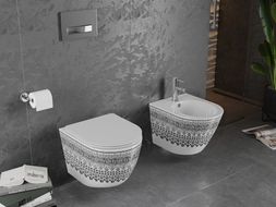 Mexen Lena WC-Schüssel Rimless mit softclose Slim-Sitz, Duroplast, weiß/schwarz Muster - 30224095