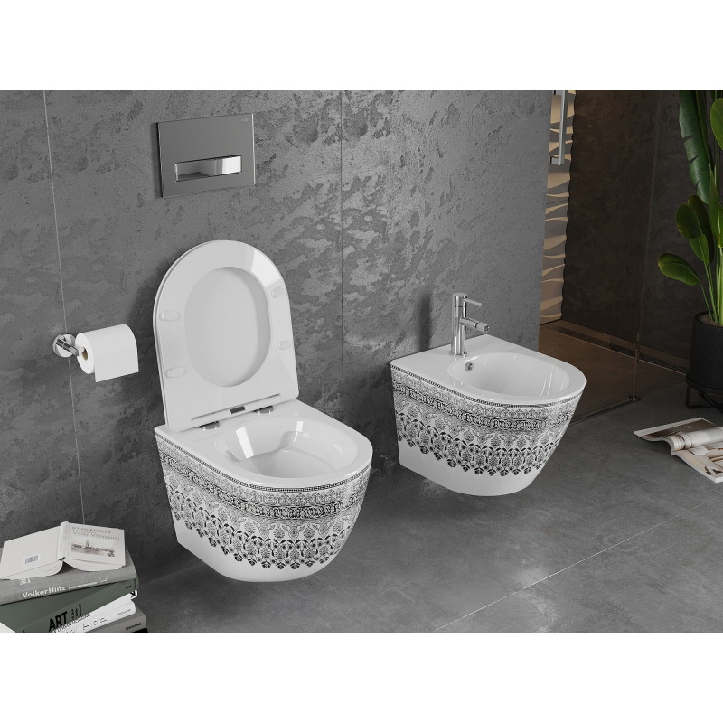 Mexen Lena WC-Schüssel Rimless mit softclose Slim-Sitz, Duroplast, weiß/schwarz Muster - 30224095